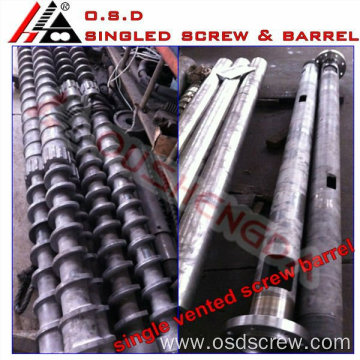 Gas vented screws and barrels for plastic recyclying machine